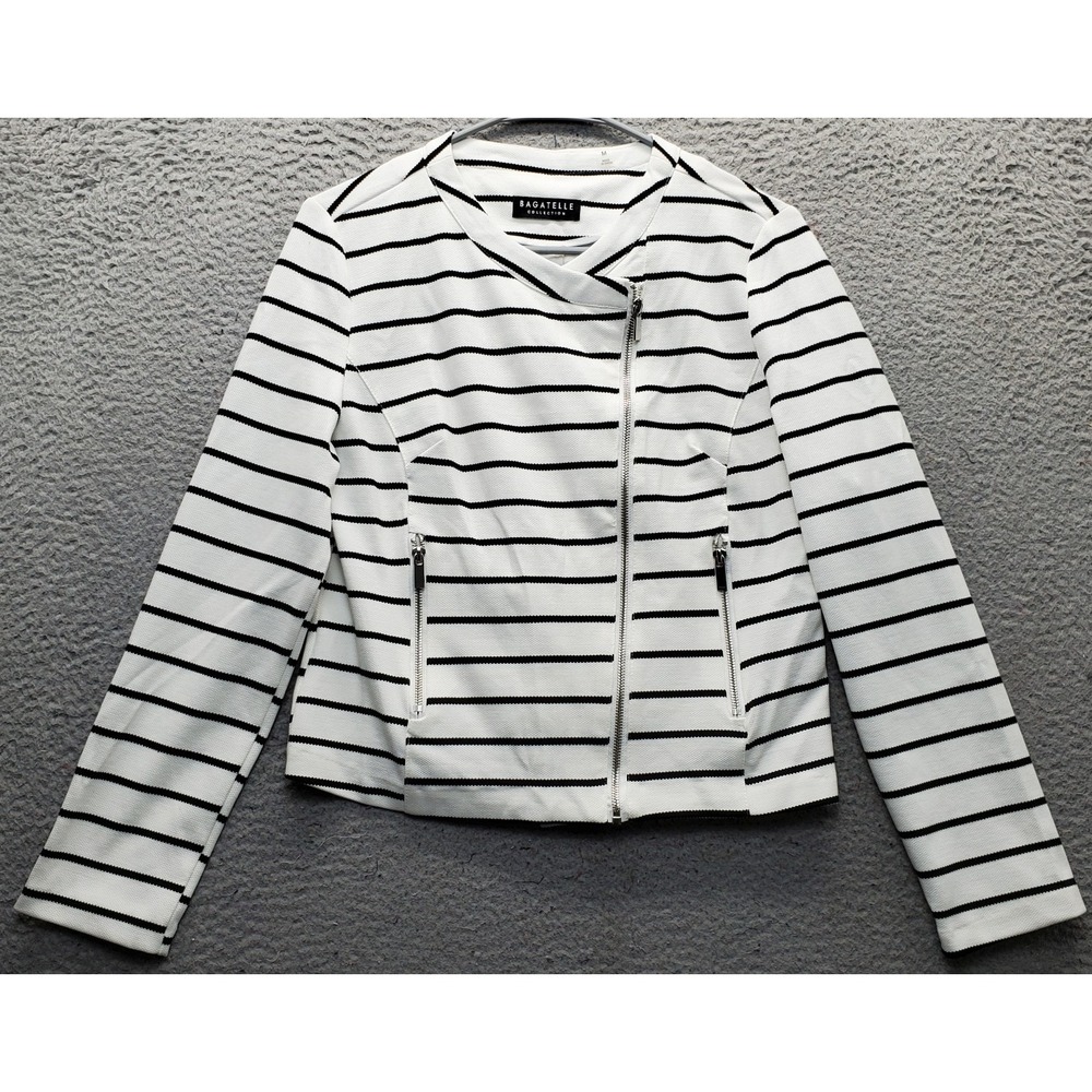 Bagatelle Collection Moto Biker Jacket Women Medium Multi Striped Asymmetric Zip